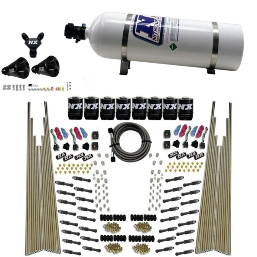 Nitrous Express 93306-15 8 CYL DRY DIRECT PORT, FOUR STAGE, 8 SOLENOIDS, WITH 15LB BOTTLE (200-600HP)
