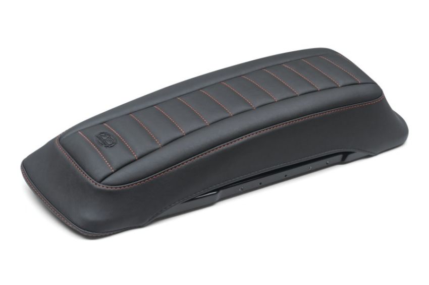 Mustang Motorcycle 77637AB Mustang 97-13 HD FL Touring Saddlebag Tour-Pak Lid Covers (Pair) Deluxe - Black w/ Red Stitching