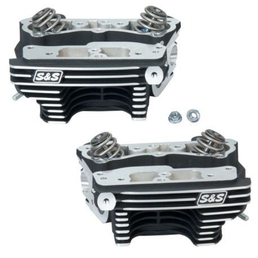S&S Cycle 90-1361 84-99 BT Super Stock Cylinder Heads - Wrinkle Black Aluminum Finish