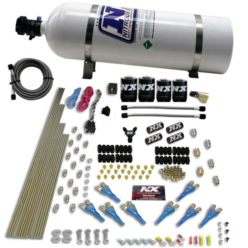 Nitrous Express 90506-15 8 CYL SHARK DIRECT PORT, 4 SOLENOIDS, WITH 15LB BOTTLE (200-600HP JETTING)