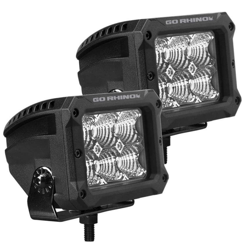 Go Rhino 753003023FBS Xplor Bright Series Rectangle LED Flood Light Kit (Surface/Thread Std Mnt) 4x3 - Blk (Pair)