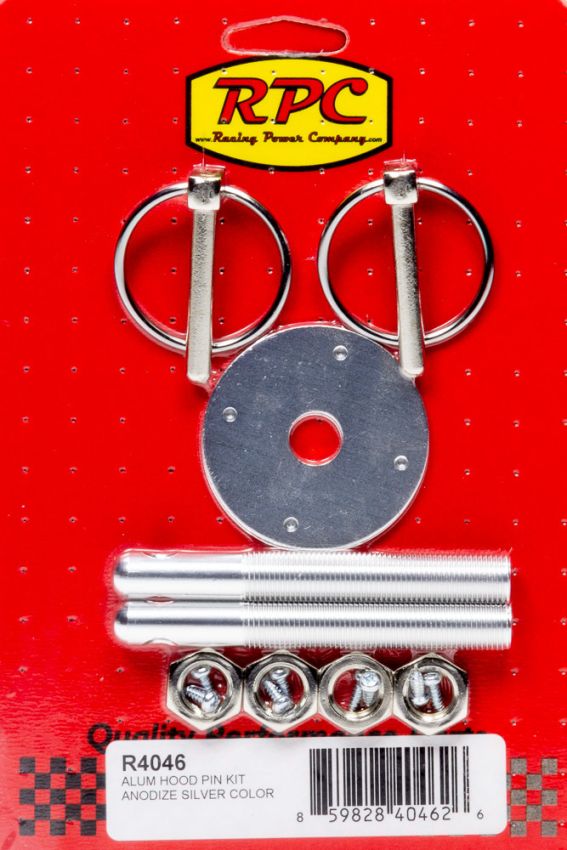 RACING POWER CO-PACKAGED RPCR4046 Alum Hood Pin Kit Anodiz e Silver