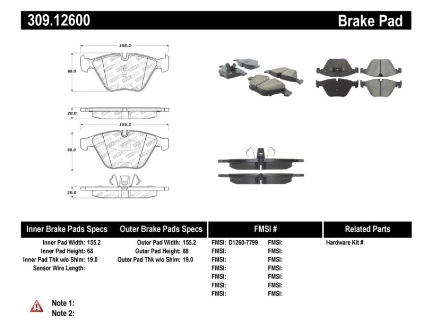 Stoptech 309.12600 Performance Brake Pads