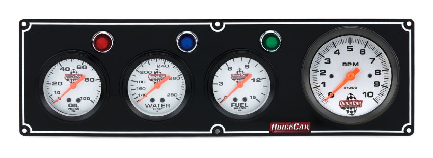 QUICKCAR RACING PRODUCTS QRP61-67423 3-1 Gauge Panel OP/WT/FP w/3-3/8in Tach Black