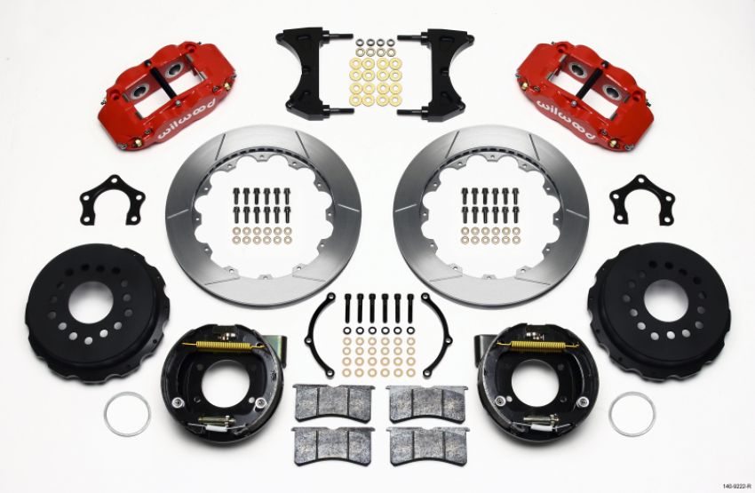 Wilwood 140-9222-R Narrow Superlite 4R Rear P-Brk Kit 12.88in Red Mopar/Dana 2.36in Off w/Snap Ring Brng