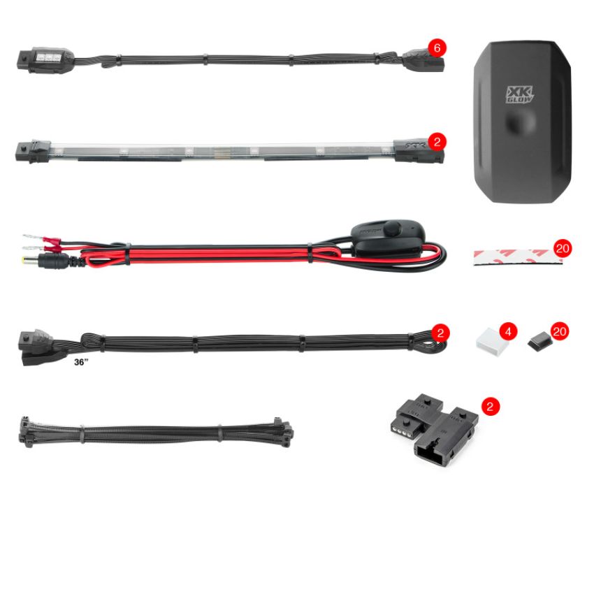 XKGLOW KS-Moto-Mini XK Glow Strip Million Color XKCHROME Smartphone App ATV/Motorcycle LED Light Kit 6xPod + 2x10In