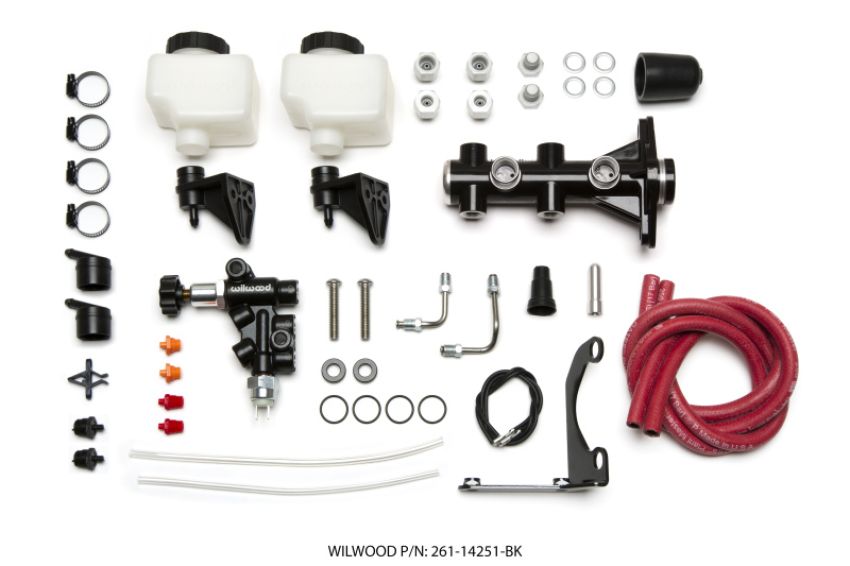 Wilwood 261-14251-BK Tandem Remote M/C Kit w L/H Brkt & Prop Valve - 1in Bore Black