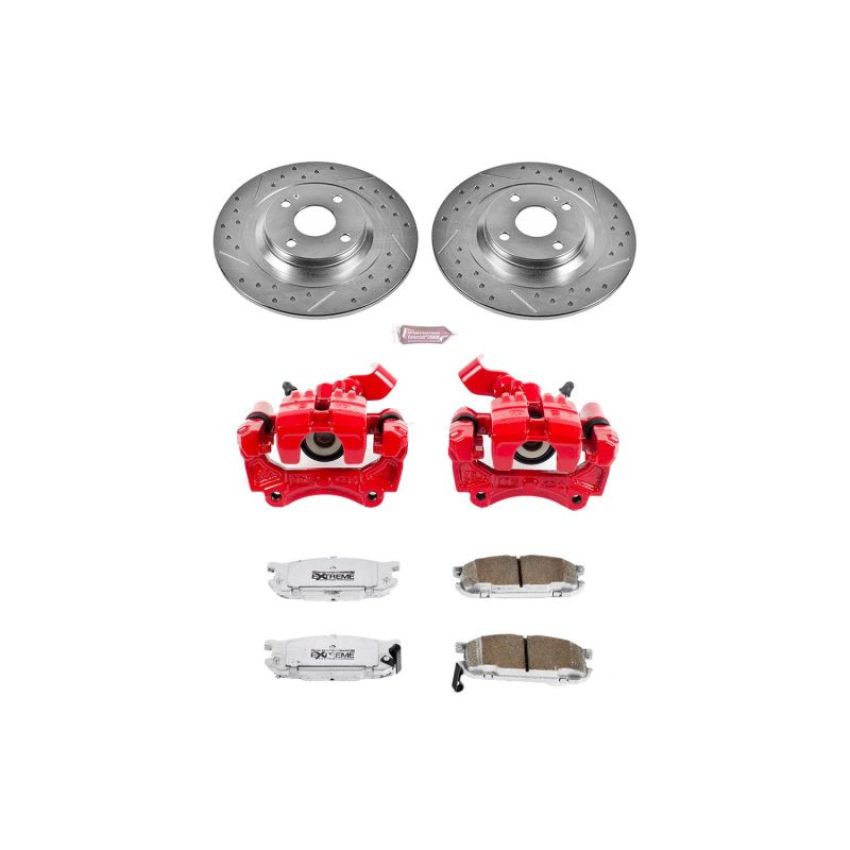 PowerStop KC5267-26 Z26 Street Performance Ceramic Brake Pad, Drilled Slotted Rotor, and Caliper Kit