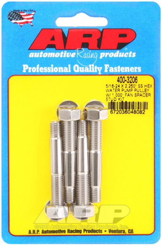 ARP 400-3206 5/16-24 X 2.250 SS Hex Water Pump Pulley w/ 1.000in Fan Spacer Stud Kit