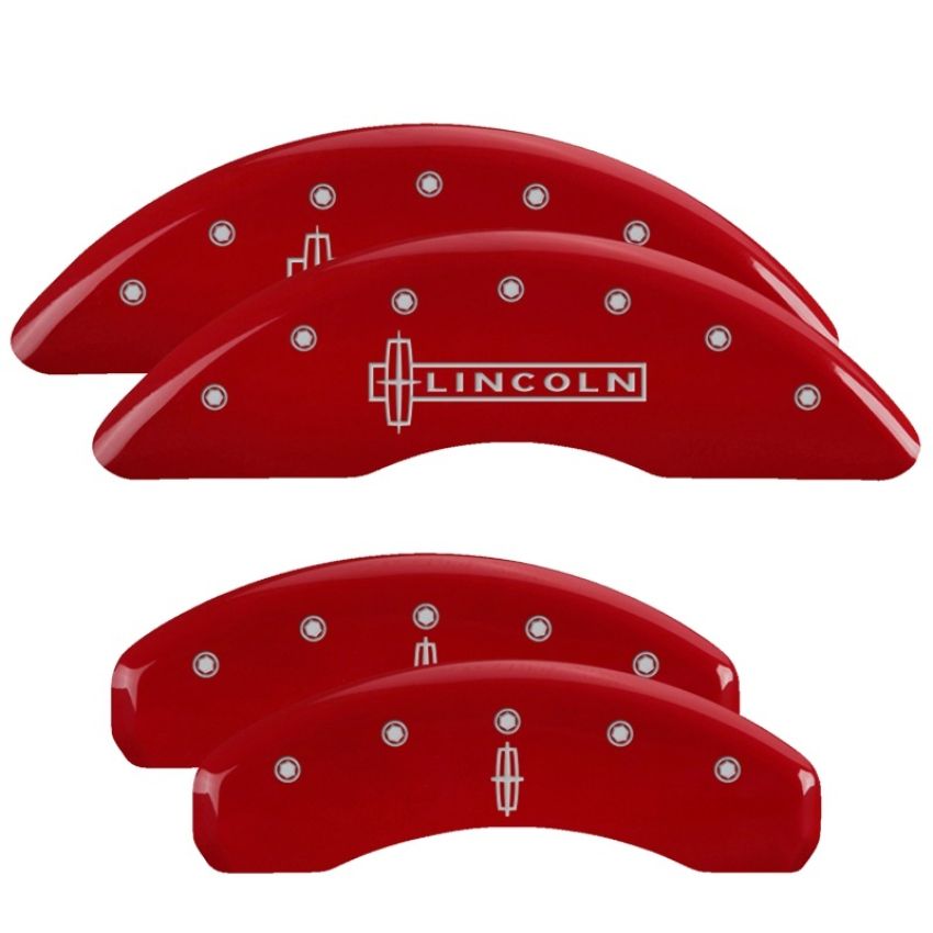 MGP 36010SLC1RD 4 Caliper Covers Engraved Front Lincoln Engraved Rear Star logo Red finish silver ch