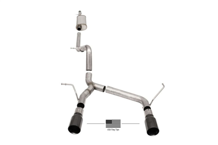 CORSA Performance 21122BLKUSA Corsa 07-18 Jeep Wrangler JKU 3.6L/3.8L 2.75in Sport Cat-Back Exhaust w/ 4in American Flag BlacTips