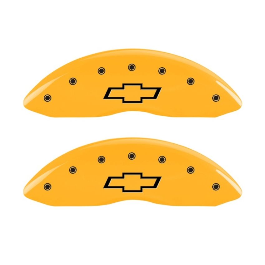 MGP 14221FBOWYL Front set 2 Caliper Covers Engraved Front Bowtie Yellow finish black ch