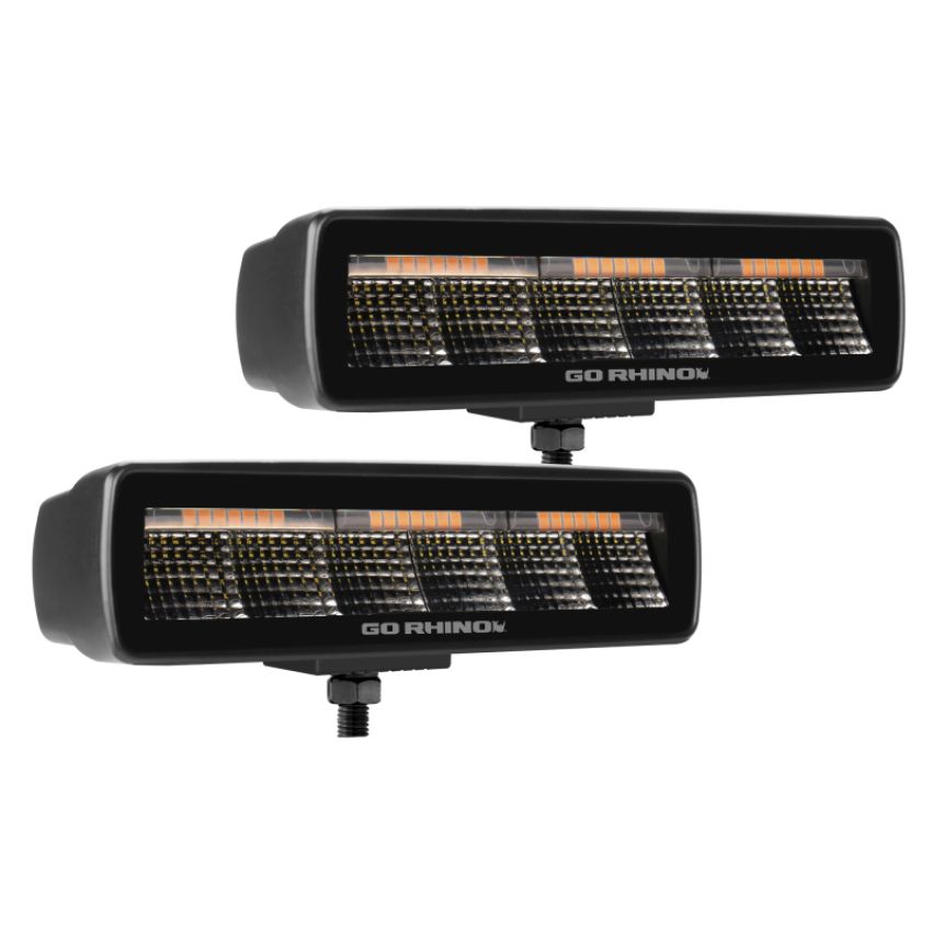 Go Rhino 750600622FBS Xplor Blackout Combo Series Sixline LED Flood Lights w/Amber (Surface Mount) - Blk (Pair)