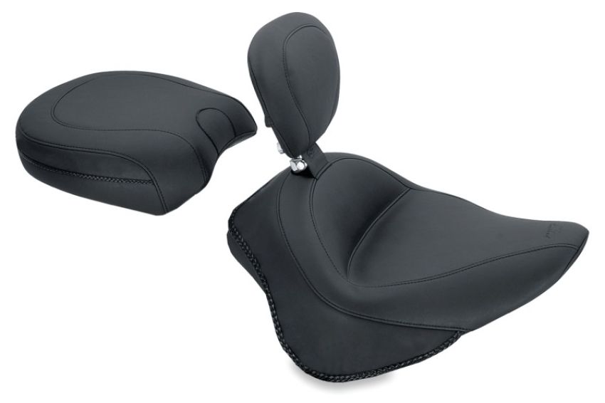 Mustang Motorcycle 79742 Mustang 11-13 Harley Blackline,12-17 Slim/Slim S Wide Touring Solo Seat w/Driver Backrest - Black