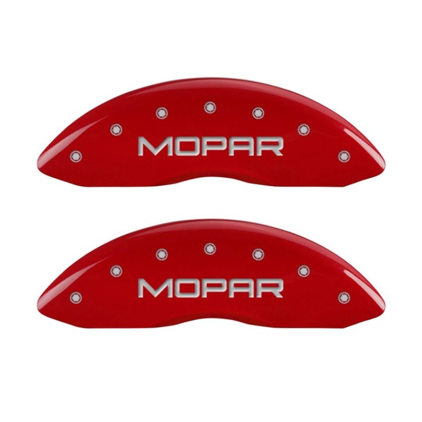MGP 42011FMOPRD Front set 2 Caliper Covers Engraved Front MOPAR Red finish silver ch