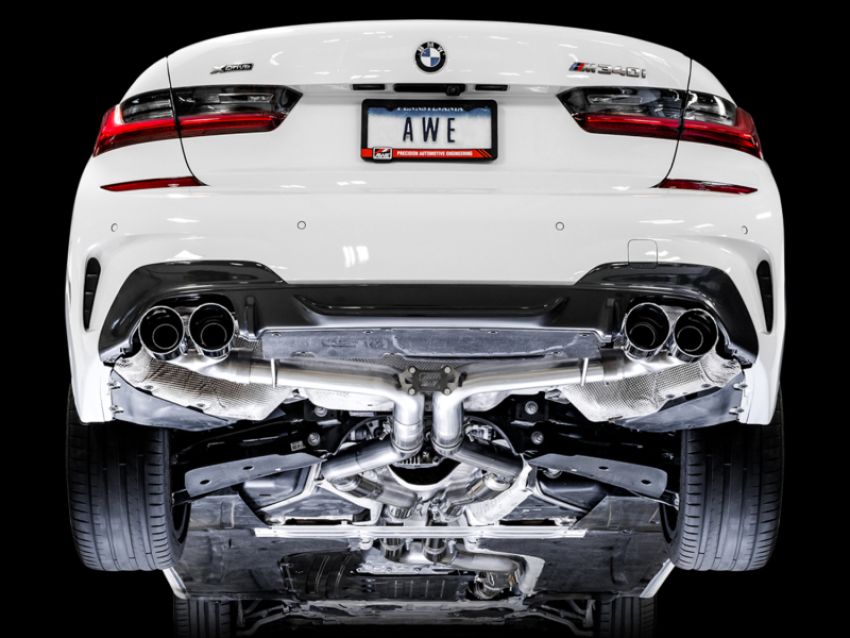 AWE Tuning 3020-42078 2019+ BMW M340i (G20) Track Edition Exhaust - Quad Chrome Silver Tips