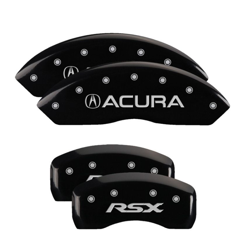 MGP 39005SRSXBK 4 Caliper Covers Engraved Front Acura Engraved Rear RSX Black finish silver ch