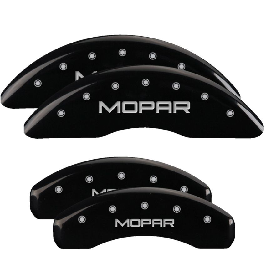 MGP 32002SMOPBK 4 Caliper Covers Engraved Front & Rear MOPAR Black finish silver ch