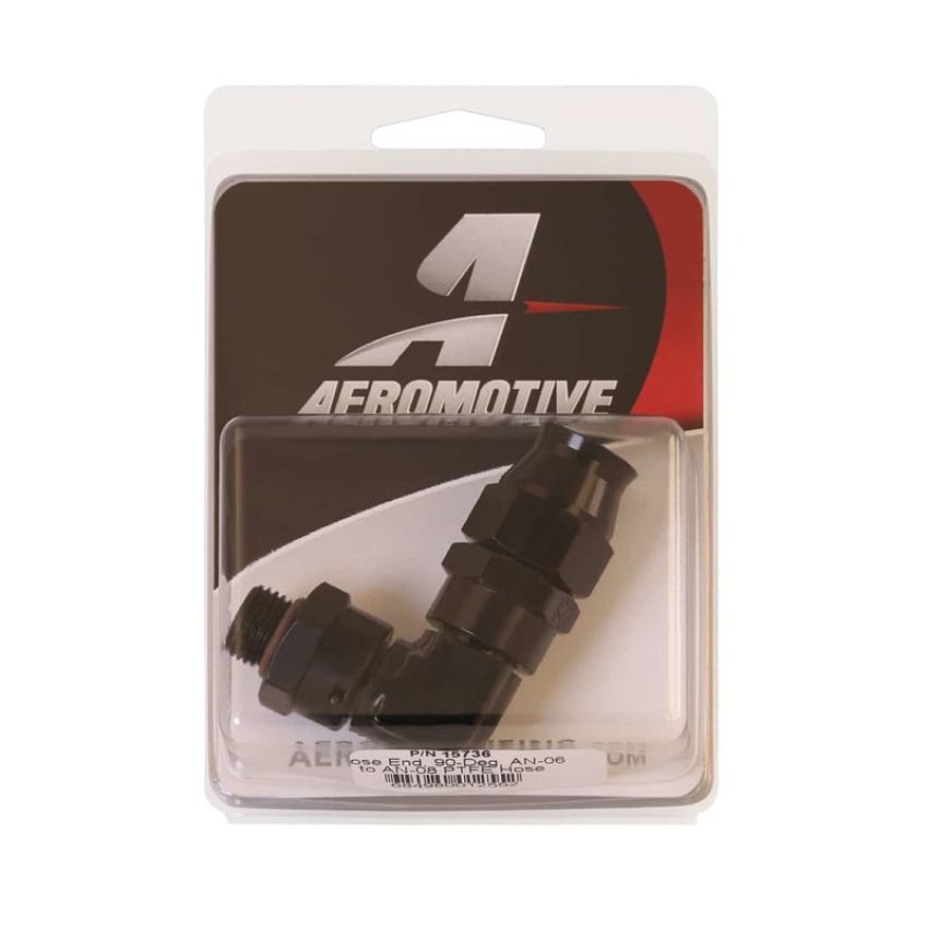 Aeromotive Hose End PTFE AN-06 to AN-08 Hose 90-Deg Black