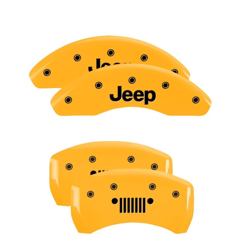 MGP 42013SJPLYL 4 Caliper Covers Engraved Front JEEP Engraved Rear JEEP Grill logo Yellow finish black ch