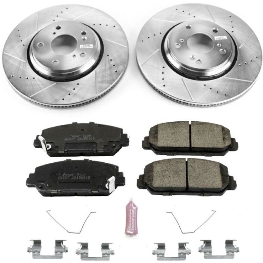 PowerStop K7347 Z23 Daily Driver Carbon-Fiber Ceramic Brake Pad and Drilled & Slotted Rotor Kit