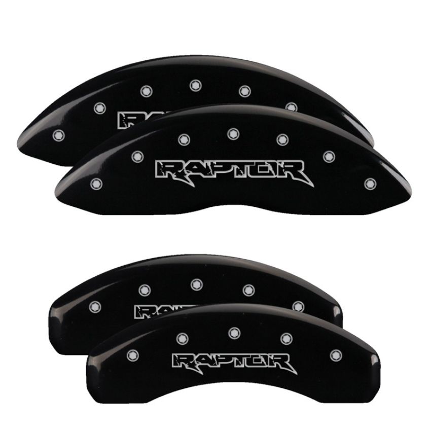 MGP 10219SRPTBK 4 Caliper Covers Engraved Front & Rear Raptor Black finish silver ch