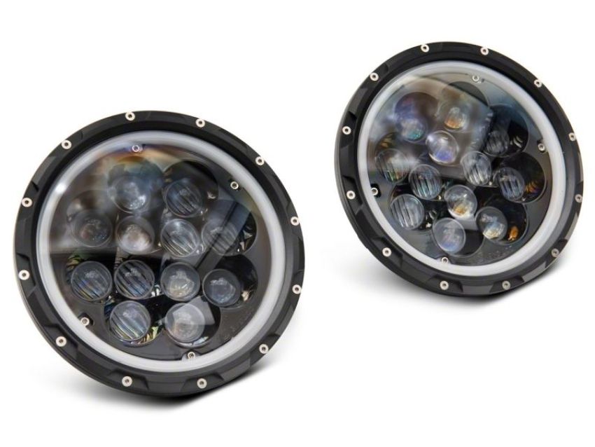 Raxiom J152602 07-18 Jeep Wrangler JK Axial Spider LED Headlights w/Angel Eye Halo- Blk Housing (Clear Lens)