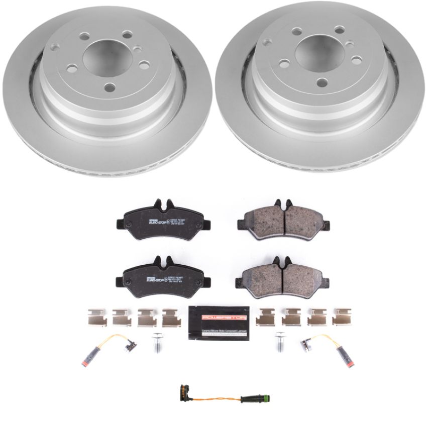 PowerStop ESK6198 Genuine Geomet Coated Rotors, ECE-R90 Brake Pads + Hardware Kit