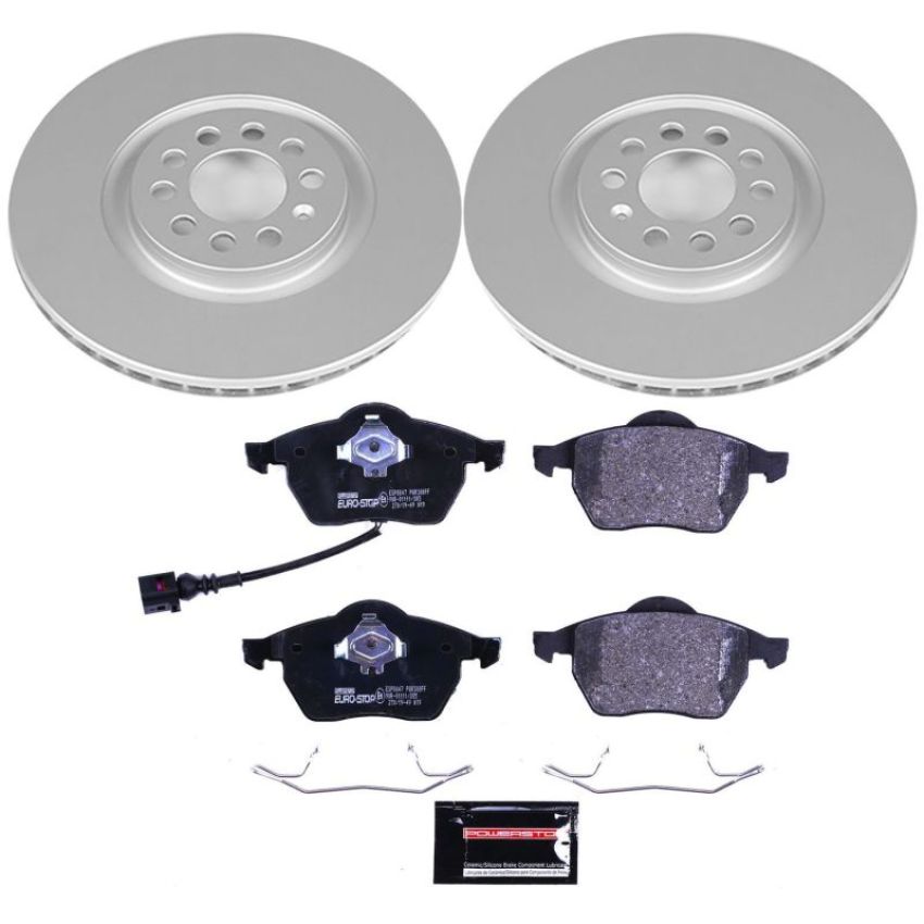 PowerStop ESK914 Genuine Geomet Coated Rotors, ECE-R90 Brake Pads + Hardware Kit