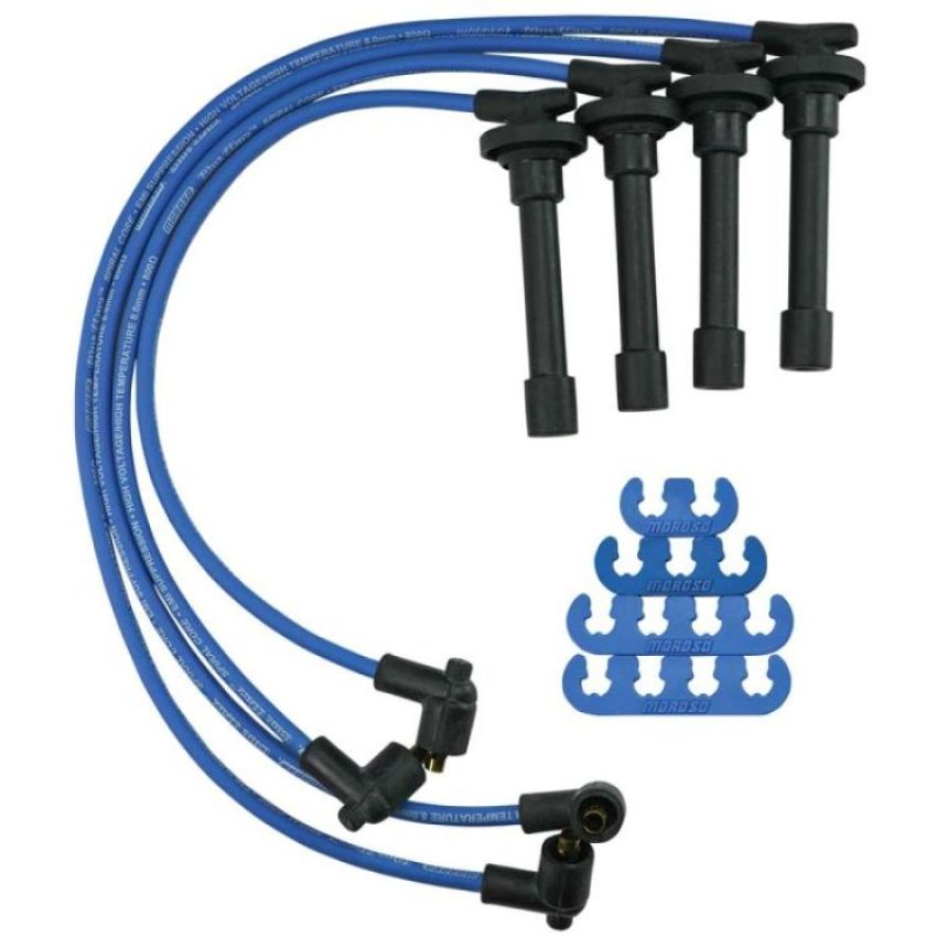 Moroso 72674 Custom Ignition Wire Set - Blue Max - Spiral Core - Colored High Temp Wire Separators - Blue