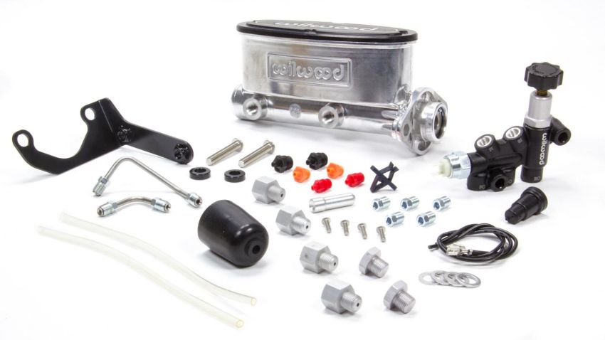 Wilwood 261-13270-P HV Tandem M/C Kit w L/H Bracket & Prop Valve - 1 1/8in Bore Ball Burnished