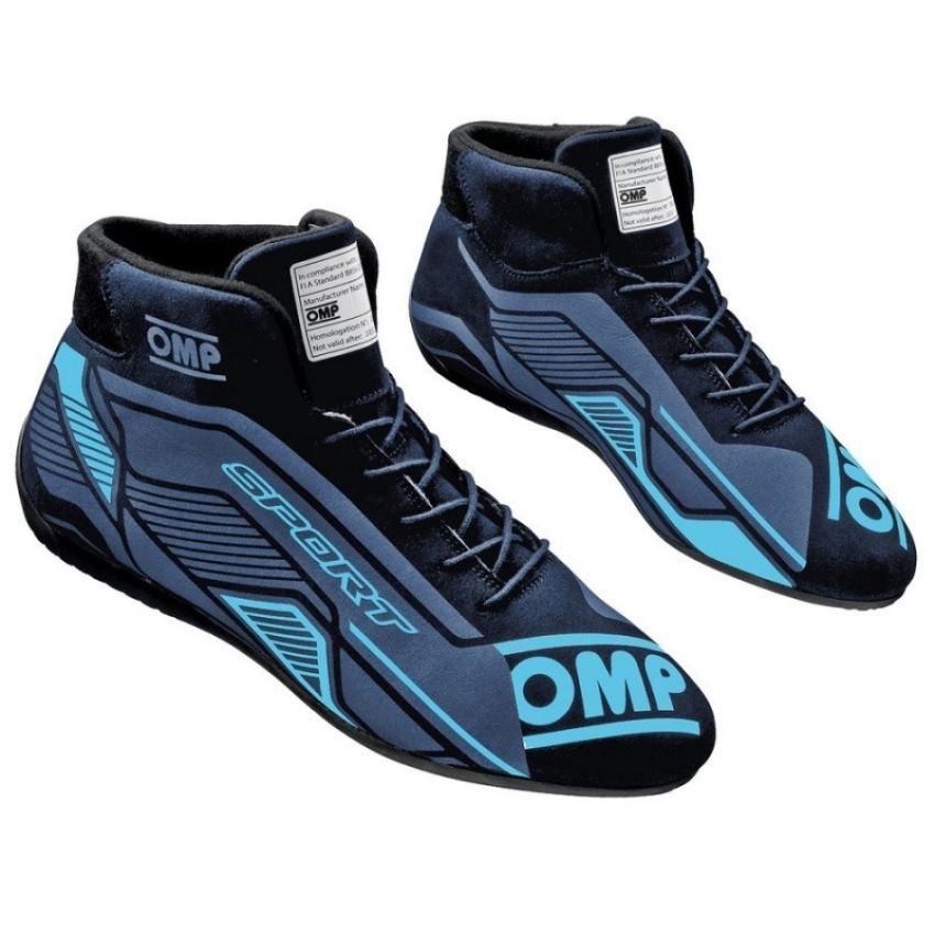 OMP RACING, INC. OMPIC0-0829-A01-275-40 OMP SPORT SHOES FIA 8856 -2018 BLACK / CYAN SZ. 4