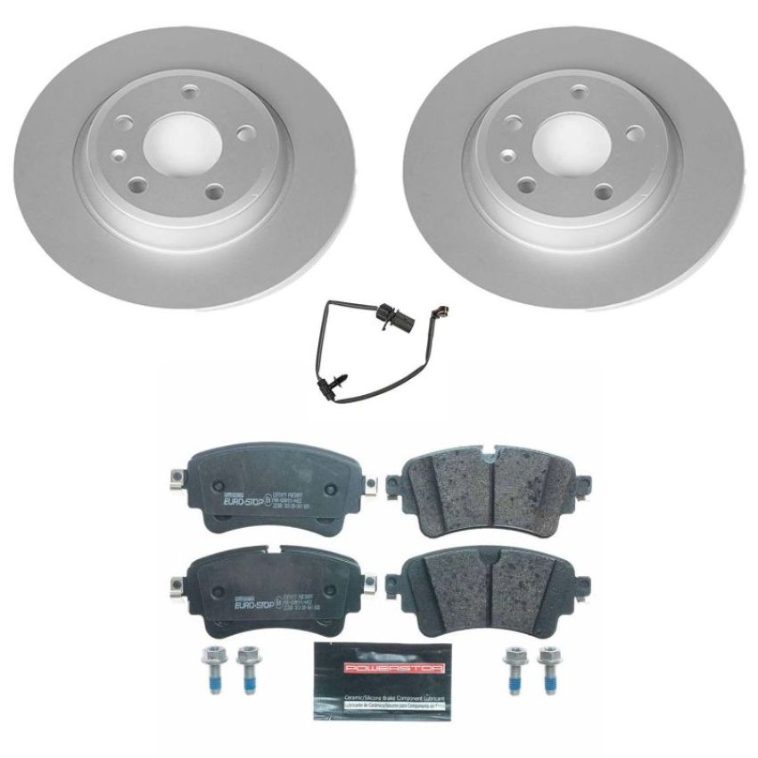 PowerStop ESK8091 Genuine Geomet Coated Rotors, ECE-R90 Brake Pads + Hardware Kit