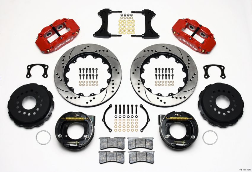 Wilwood 140-10012-DR Narrow Superlite 4R Rear P-Brk Kit 14.00in Drill Red New Big Ford 2.50in Offset