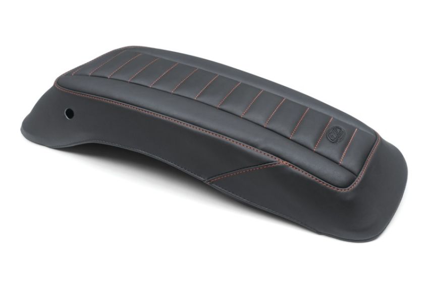Mustang Motorcycle 77640AB Mustang 14-23 HD FL Touring Saddlebag Lid Covers (Pair) Deluxe - Black w/ Red Stitching