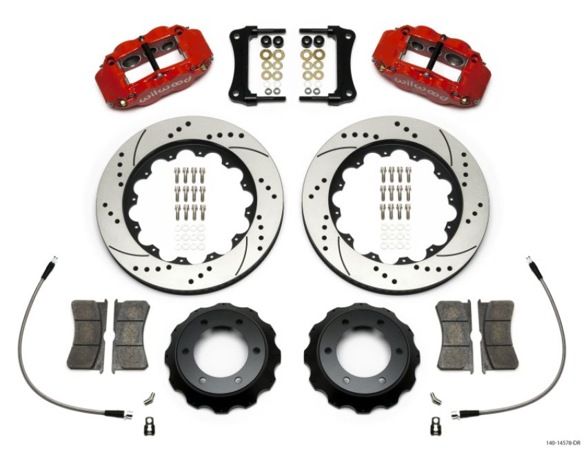 Wilwood 140-14578-DR Narrow Superlite Red 6R Front Kit 14in Drilled Rotor w/ Lines 05-15 Toyota Tacoma