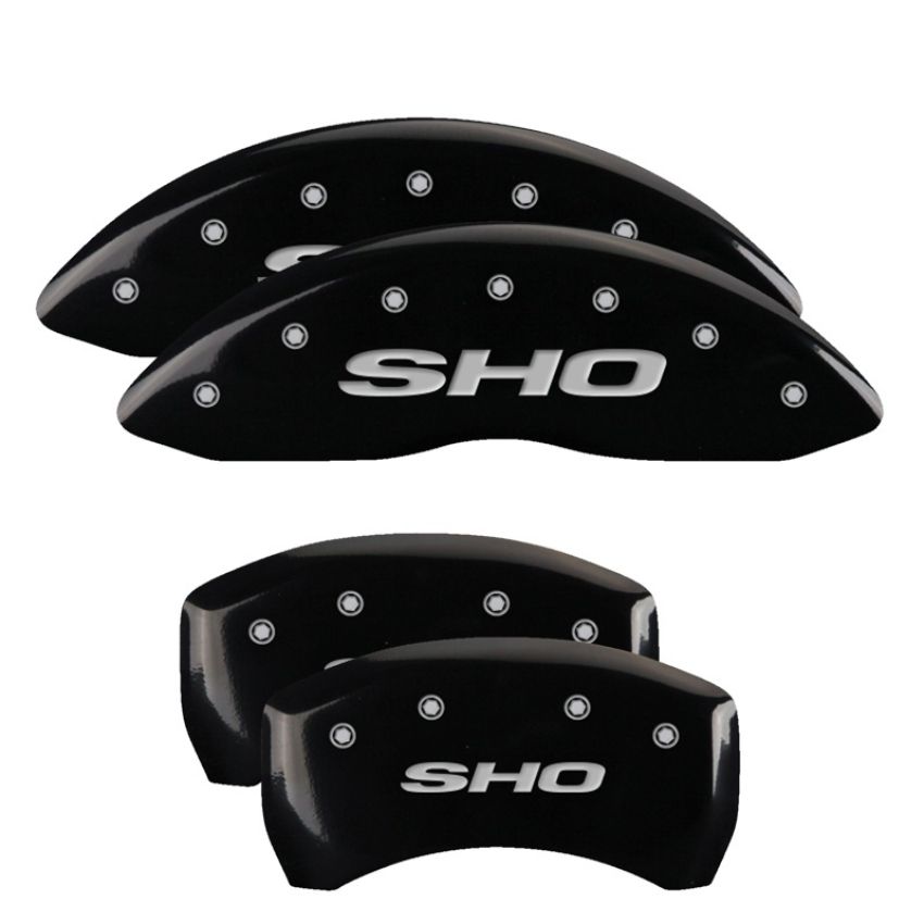 MGP 10222SSHOBK 4 Caliper Covers Engraved Front & Rear SHO Black finish silver ch