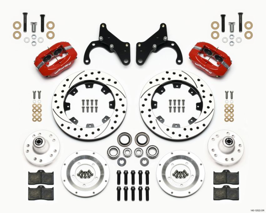 Wilwood 140-12022-DR Forged Dynalite Front Kit 12.19in Drilled Red 65-68 Chevy Impala -Drum Spindle