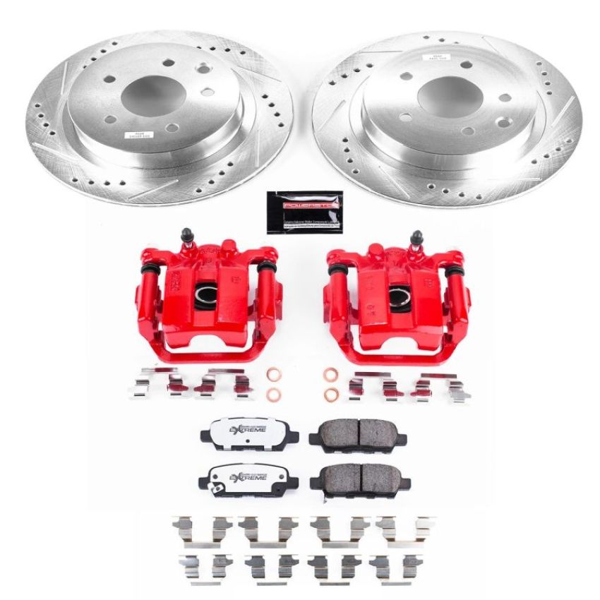 PowerStop KC7881-26 Z26 Street Performance Ceramic Brake Pad, Drilled Slotted Rotor, and Caliper Kit