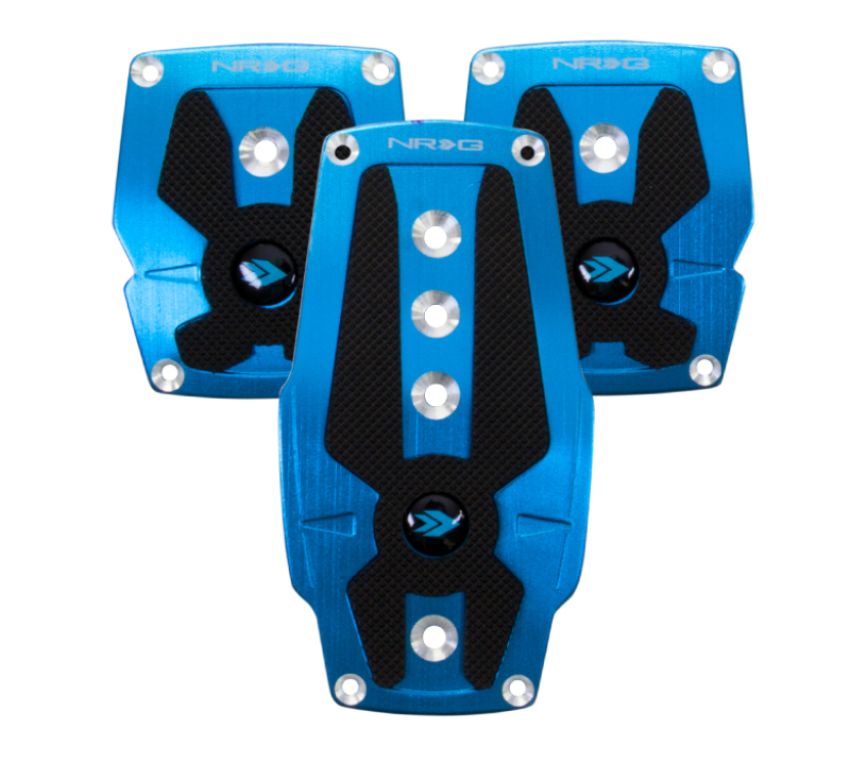 NRG PDL-200BL Brushed Aluminum Sport Pedal M/T - Blue w/Black Rubber Inserts