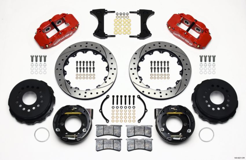 Wilwood 140-9221-DR Narrow Superlite 4R Rear P-Brk Kit 12.88in Drill Red 2005-2014 Mustang
