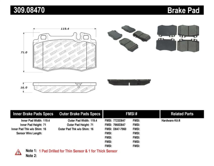 Stoptech 309.08470 Performance 94-12/96 Maserati / Mercedes Benz C/E/ML/S/SL Series Front Brake Pads