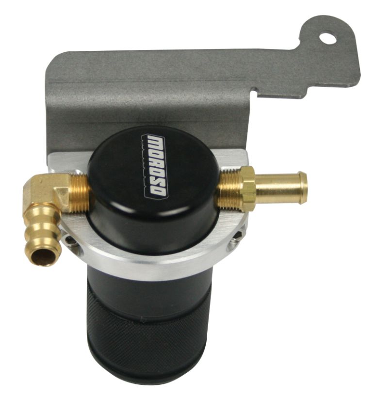 Moroso 85617 07-14 Ford Mustang GT500 Air/Oil Separator Catch Can - Small Body - Billet Aluminum - Black
