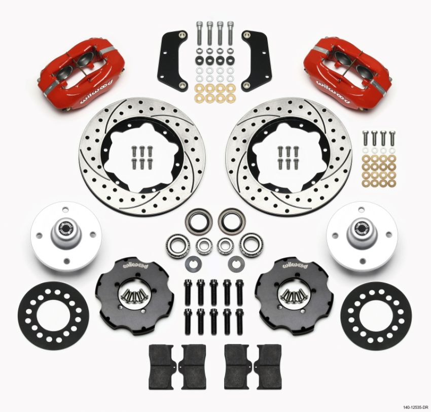 Wilwood 140-12535-DR Forged Dynalite Front Kit 10.75in Drilled Red 64-65 Mustang 6 Cylinder 4-lug