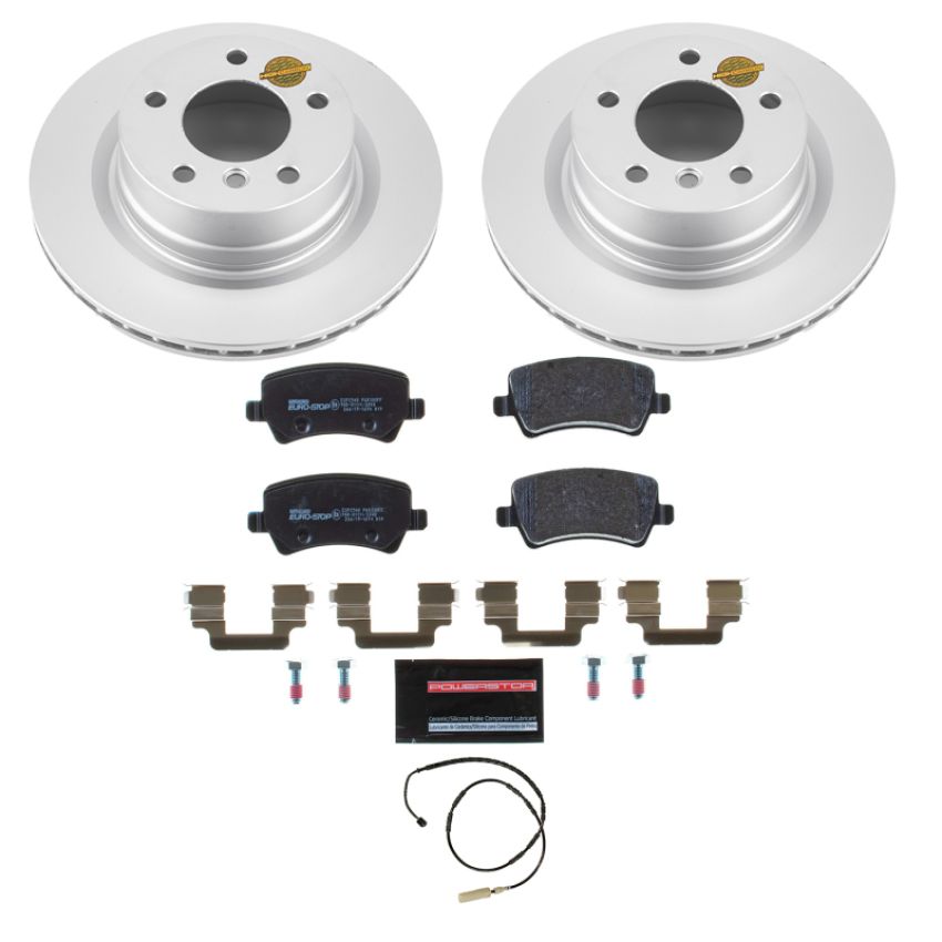 PowerStop ESK6348 Genuine Geomet Coated Rotors, ECE-R90 Brake Pads + Hardware Kit