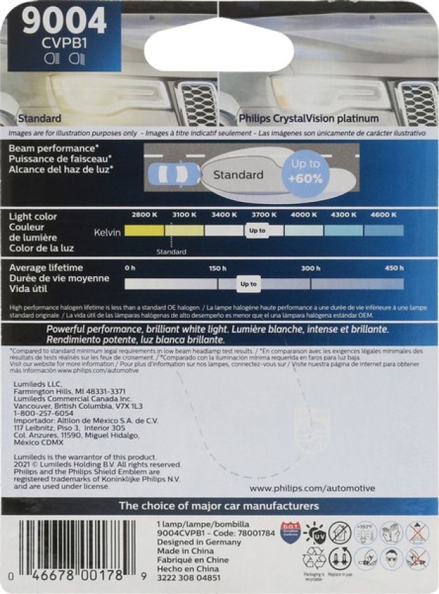Philips 9004CVPB1 Philips CrystalVision platinum Headlight 9004