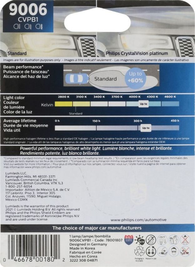 Philips 9006CVPB1 Philips CrystalVision platinum Headlight 9006