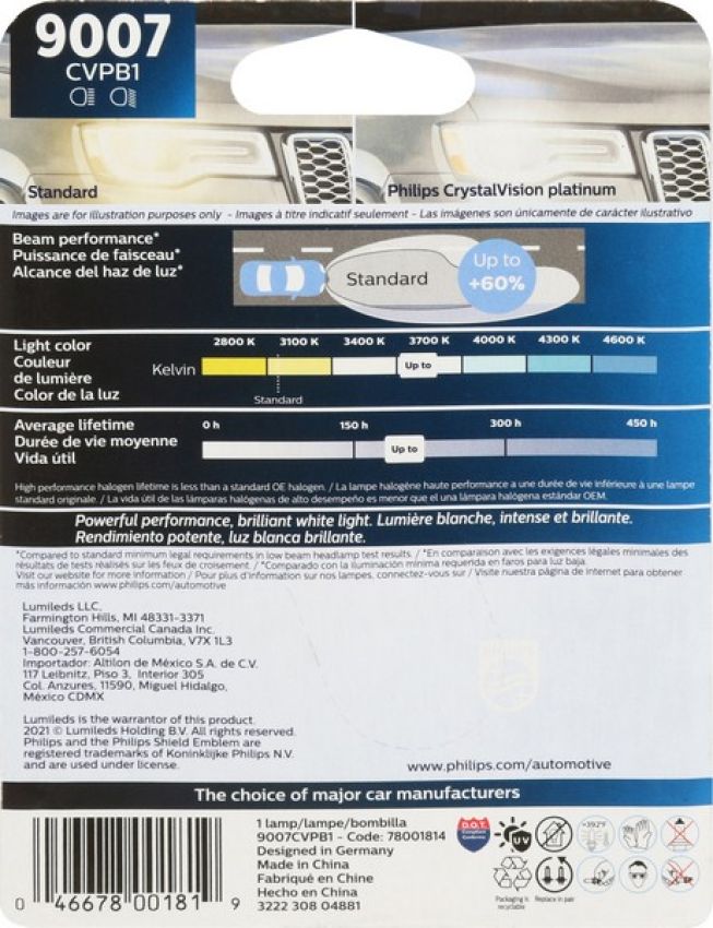 Philips 9007CVPB1 Philips CrystalVision platinum Headlight 9007