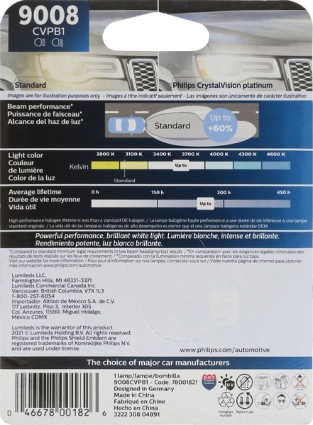 Philips 9008CVPB1 Philips CrystalVision platinum Headlight 9008