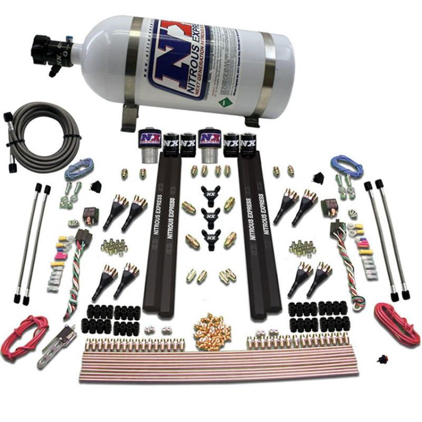 Nitrous Express 90209-10 SX2 DUAL STG/GAS/RAILS 8 NZLS (200-1200HP) W/ 10LB BOTTLE